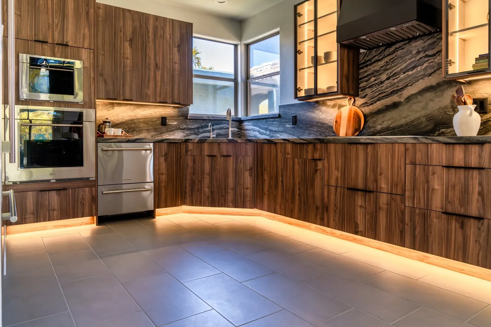 Large-format tile flooring installed in a Phoenix-area kitchen